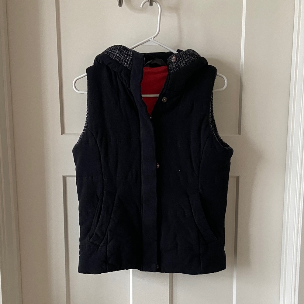 The North Face Black Full Zip Snap Thermal French Terry Hooded Vest M